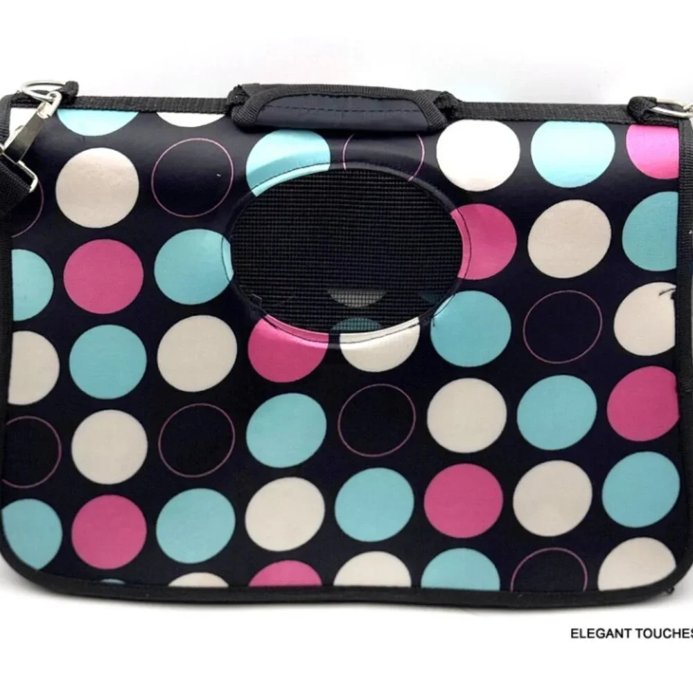 Dog Cat Carrier Polka Dot Soft Sided Pets Portable Folding Polyester Bag